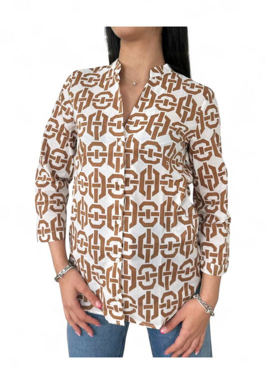EMME MARELLA Camicia Donna Bianco Marrone ACCOLTO-PE25-002