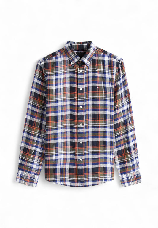 TOMMY HILFIGER Camicia Lino Uomo Blu Multicolor MW0MW385830MS-PE25