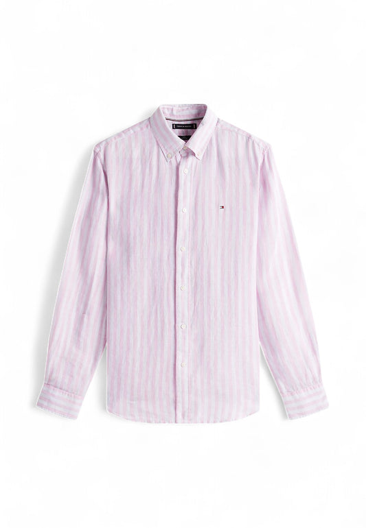 TOMMY HILFIGER Camicia Lino Uomo Rosa Bianco MW0MW385810D1-PE25