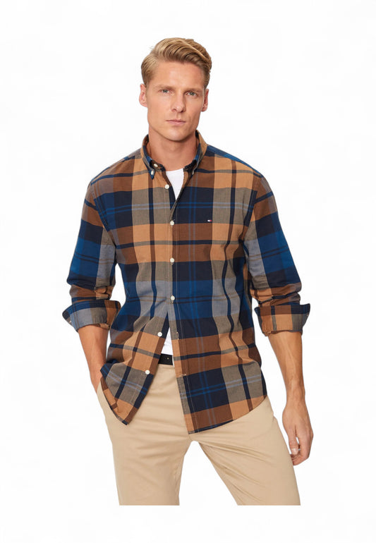 TOMMY HILFIGER Camicia Uomo Marrone Blu MW0MW37351-PE25