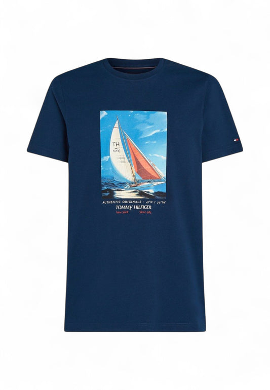 TOMMY HILFIGER T-Shirt Uomo Blu con Stampa MW0MW38615DAF-PE25