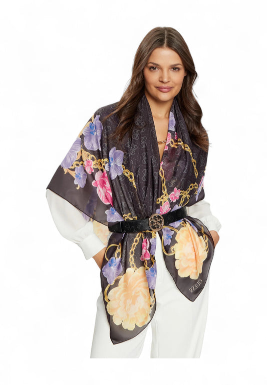 GUESS Foulard Fiori Donna Nero Multicolor AW5272SIL13-PE25-BML