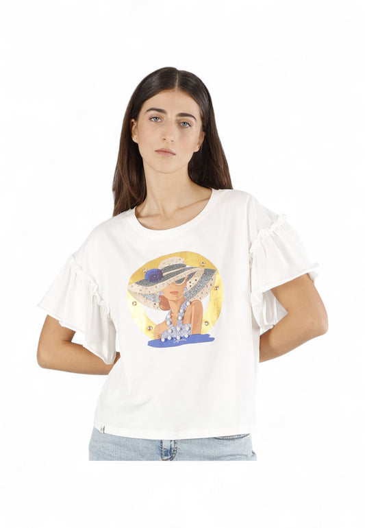CAFENOIR T-Shirt Donna Bianco Stampa C7JT0208-PE25-W001