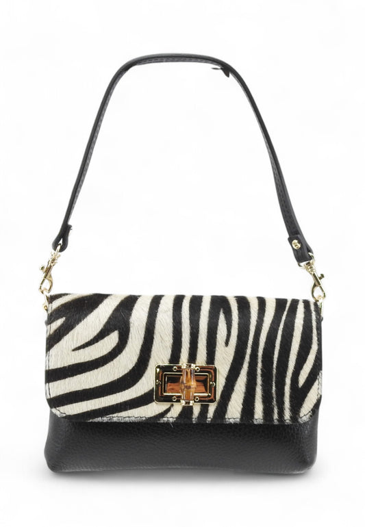 VIA MILANO Aurora Borsa A Mano Donna Nero Bianco Animalier AURORANB-AI26
