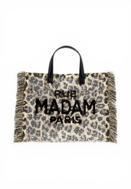 RUE MADAME Borsa A Mano Donna Beige Nero Animalier Strass 1528-PE26-LEOPARD