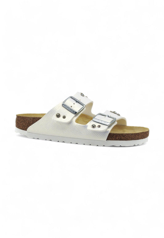 CUSTOM / BIRKENSTOCK Ciabatta Donna Shiny Lizard Borchie Gioiello White 1026500 - Sandrini Calzature e Abbigliamento
