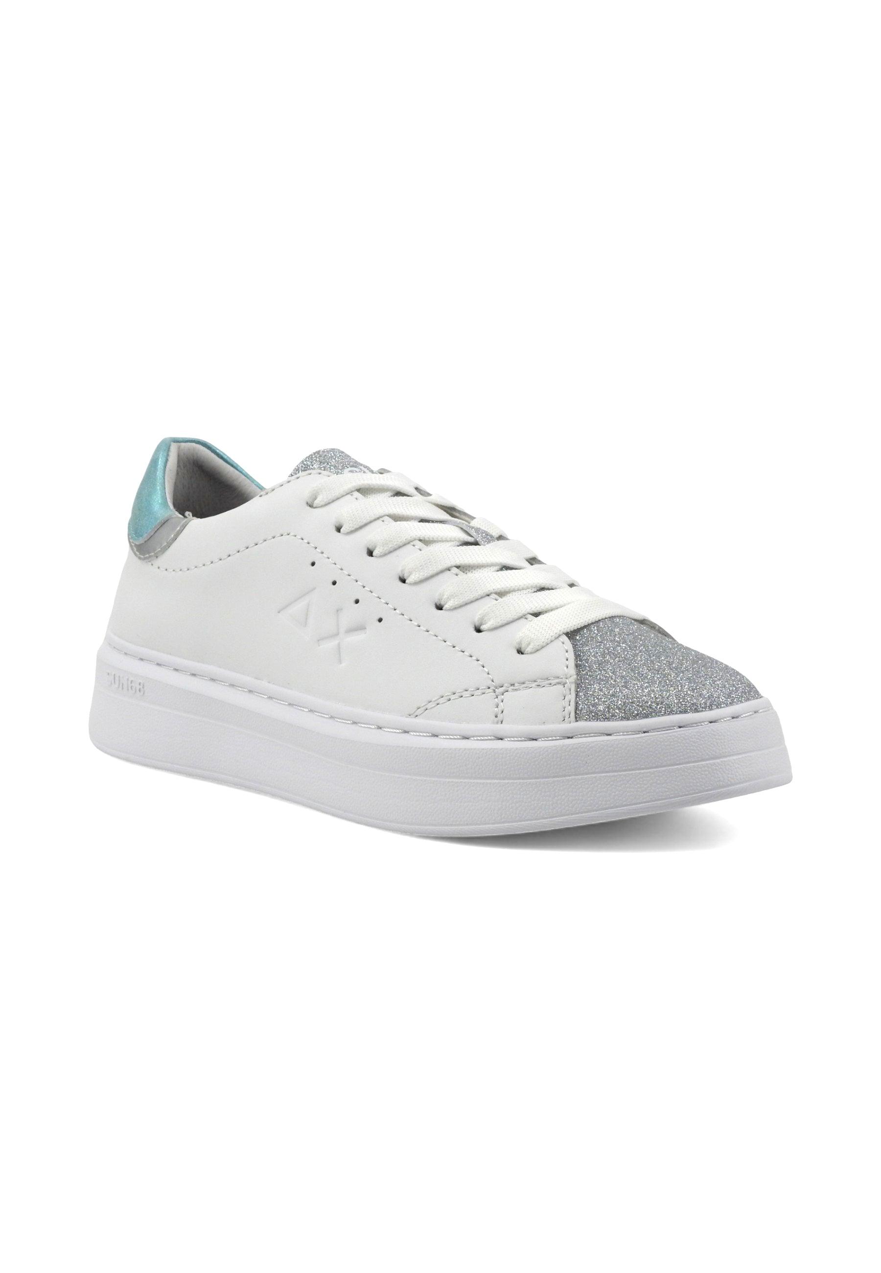 SUN68 Grace Leather Sneaker Donna Bianco Azzurro Z34226 - Sandrini Calzature e Abbigliamento