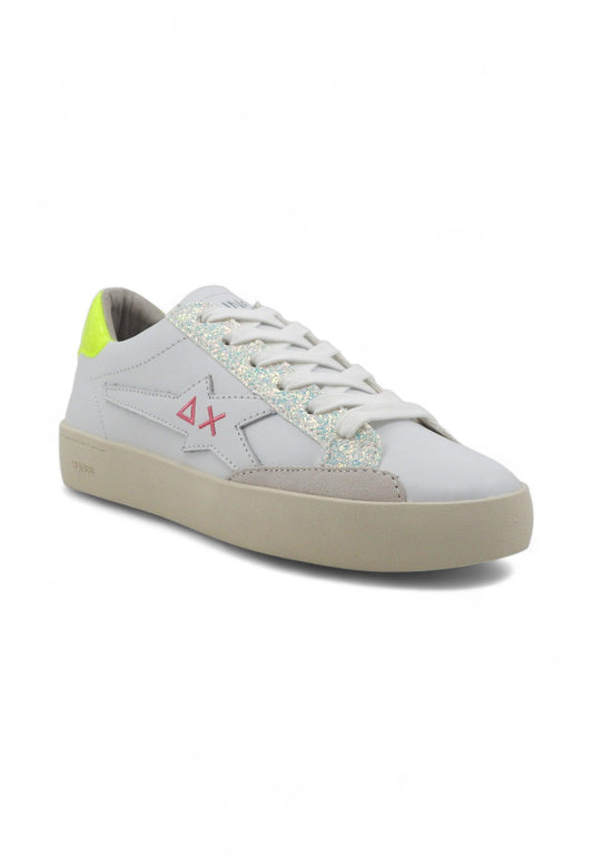 SUN68 Katy Leather Sneaker Donna Bianco Giallo Fluo Z34225 - Sandrini Calzature e Abbigliamento