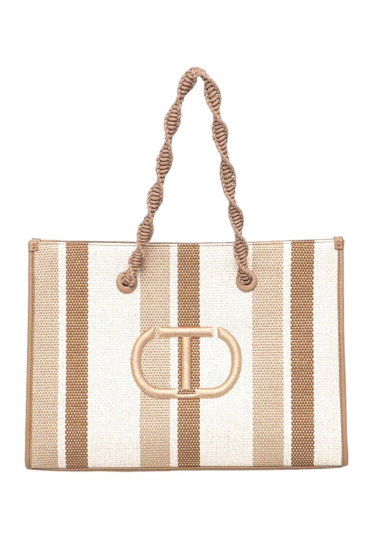 TWINSET Borsa Tote Large Donna Riga Sabbia 241TD8300 - Sandrini Calzature e Abbigliamento