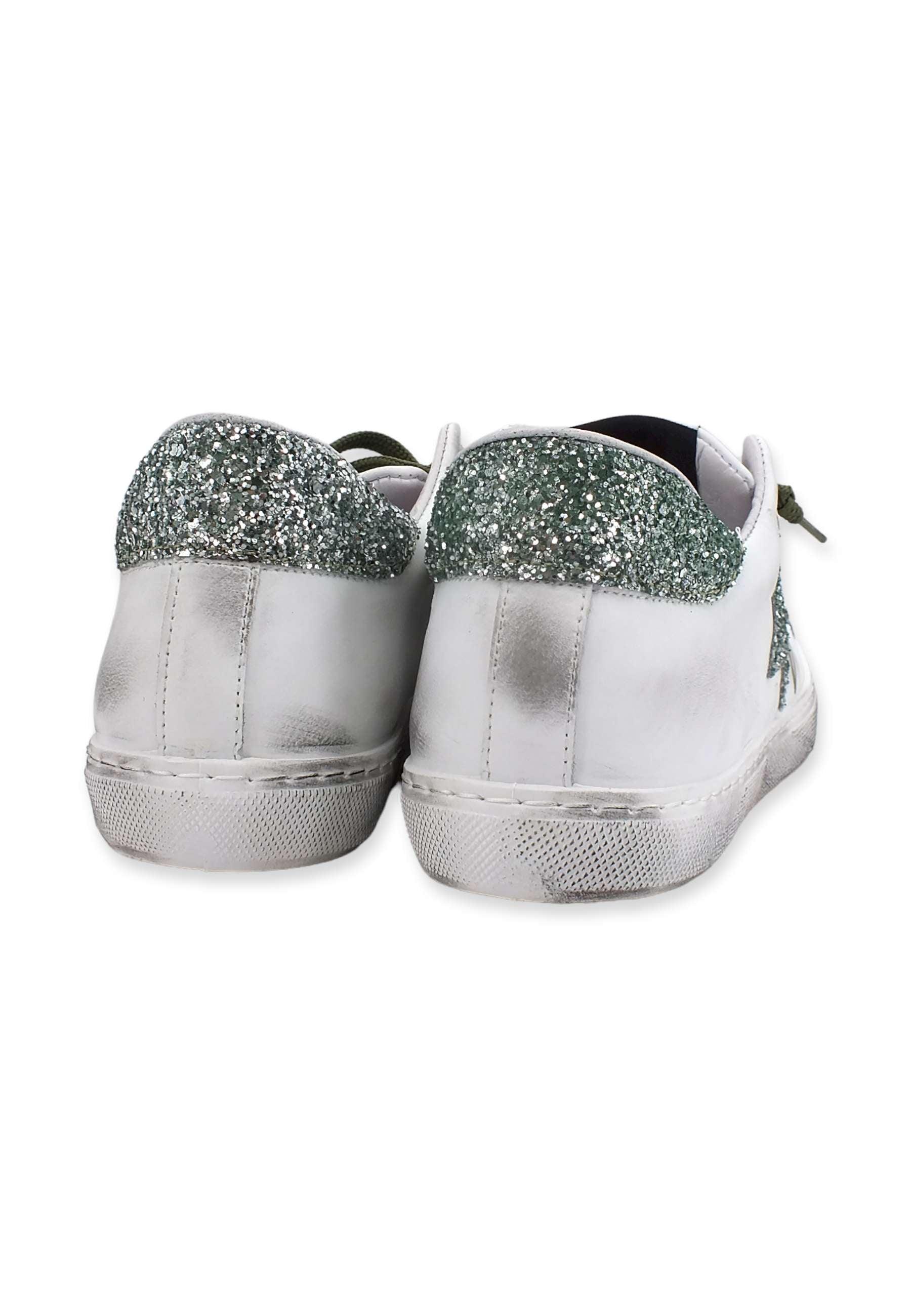 2STAR Sneaker Low Donna Glitter White Green 2SD3643 - Sandrini Calzature e Abbigliamento