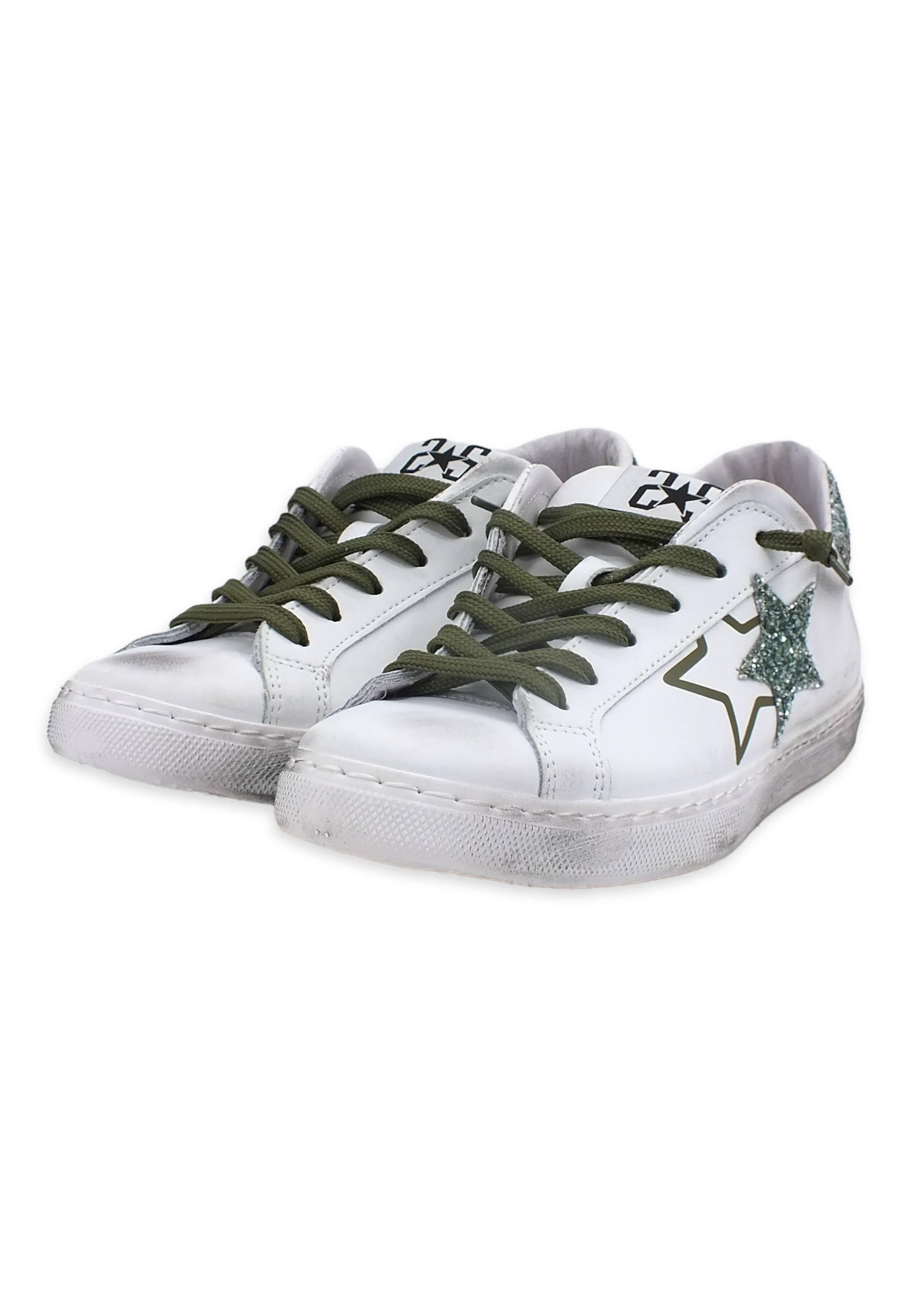 2STAR Sneaker Low Donna Glitter White Green 2SD3643 - Sandrini Calzature e Abbigliamento