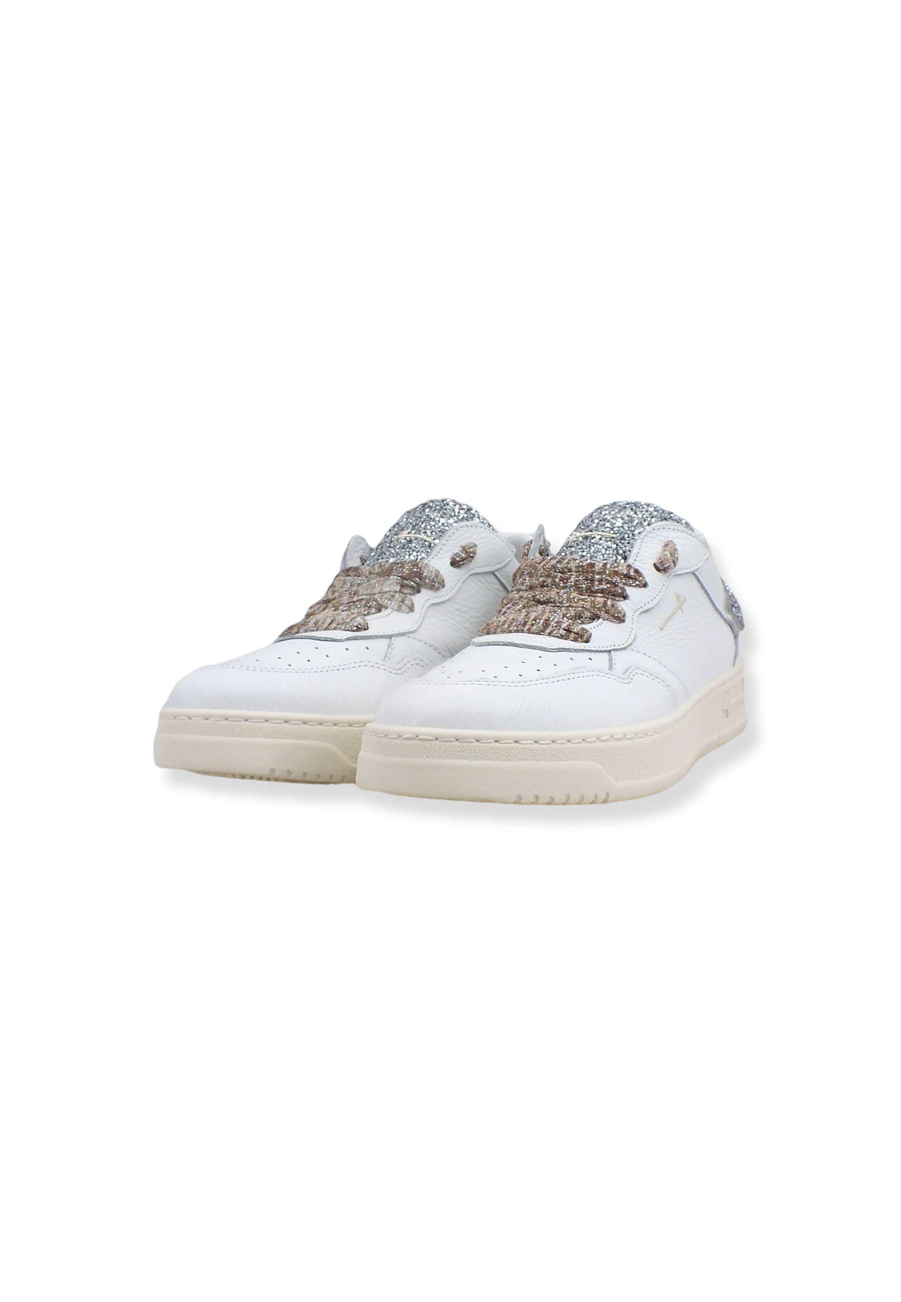 4LINE Fourline Sneaker Donna Low Max Bianco Glitter Argento X19 - Sandrini Calzature e Abbigliamento