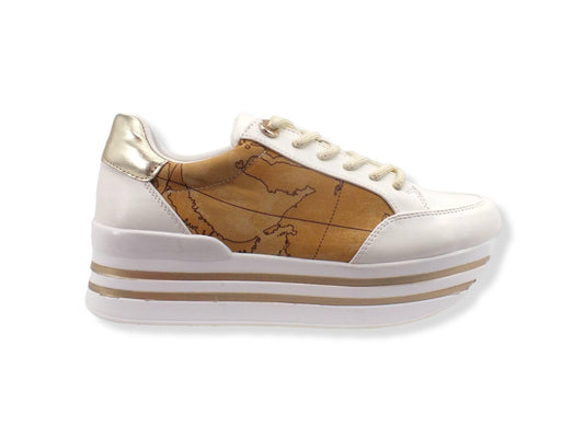 ALVIERO MARTINI 1° CLASSE Sneaker Running Platform Geo Retro Gold White N0274-430C - Sandrini Calzature e Abbigliamento