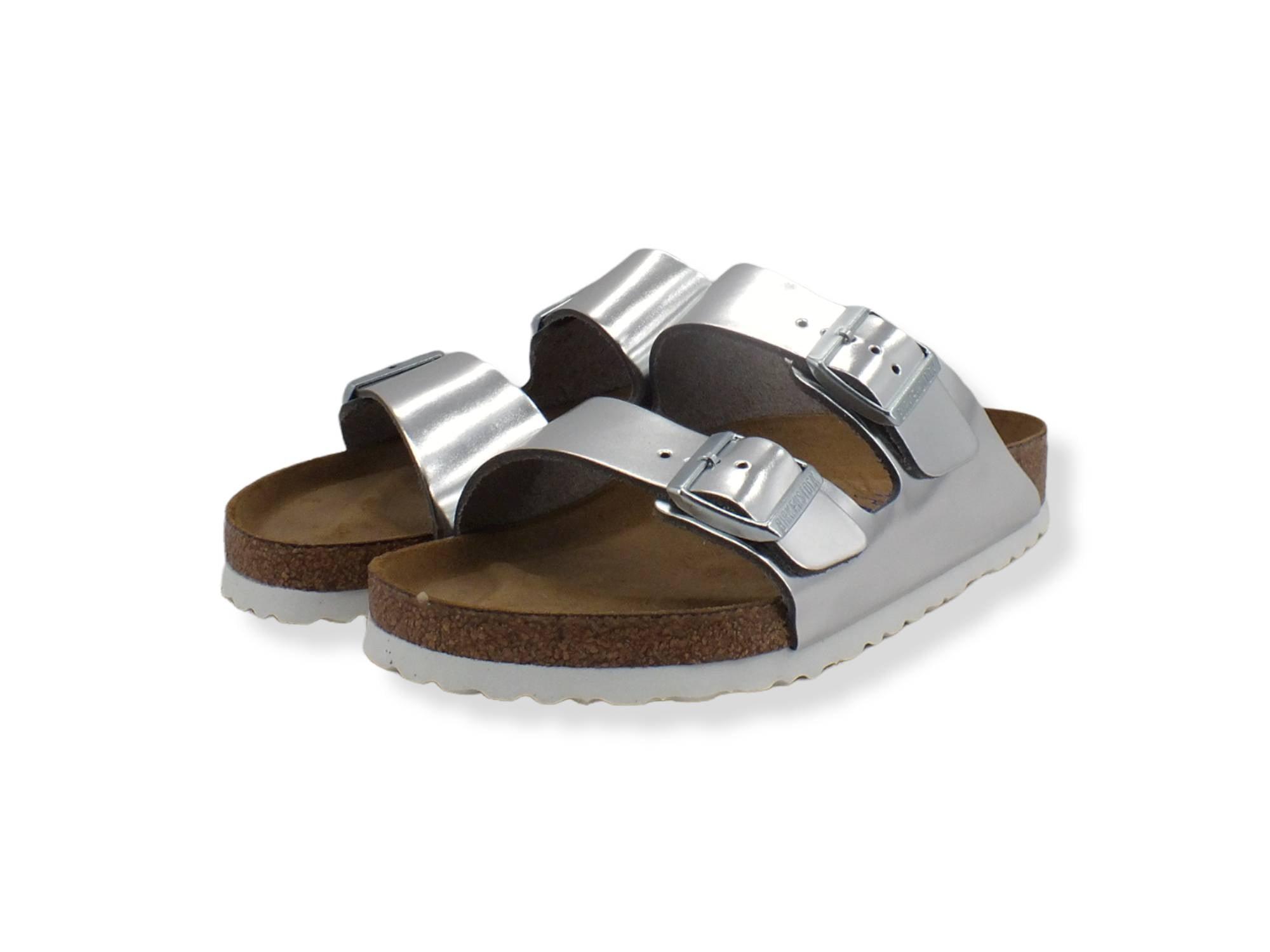 BIRKENSTOCK Arizona Ciabatta Fibbie Donna Metallic Silver 1005960 - Sandrini Calzature e Abbigliamento