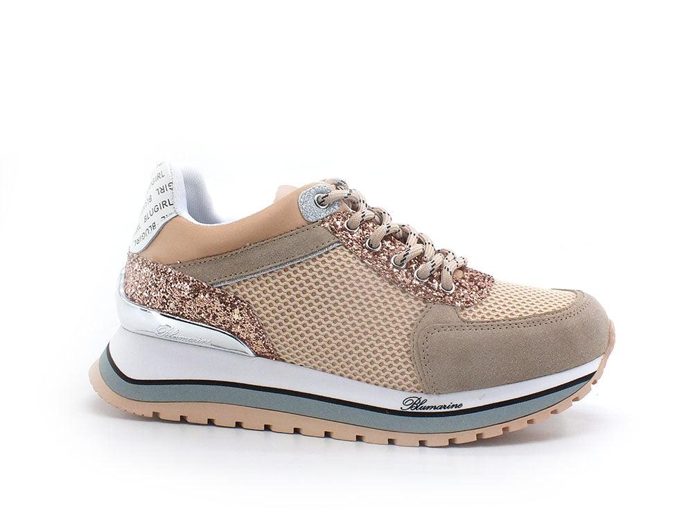 BLUGIRL Blumarine Babe 02 Sneaker Glitter Silver Nude Rosa 6A2515TX239 - Sandrini Calzature e Abbigliamento