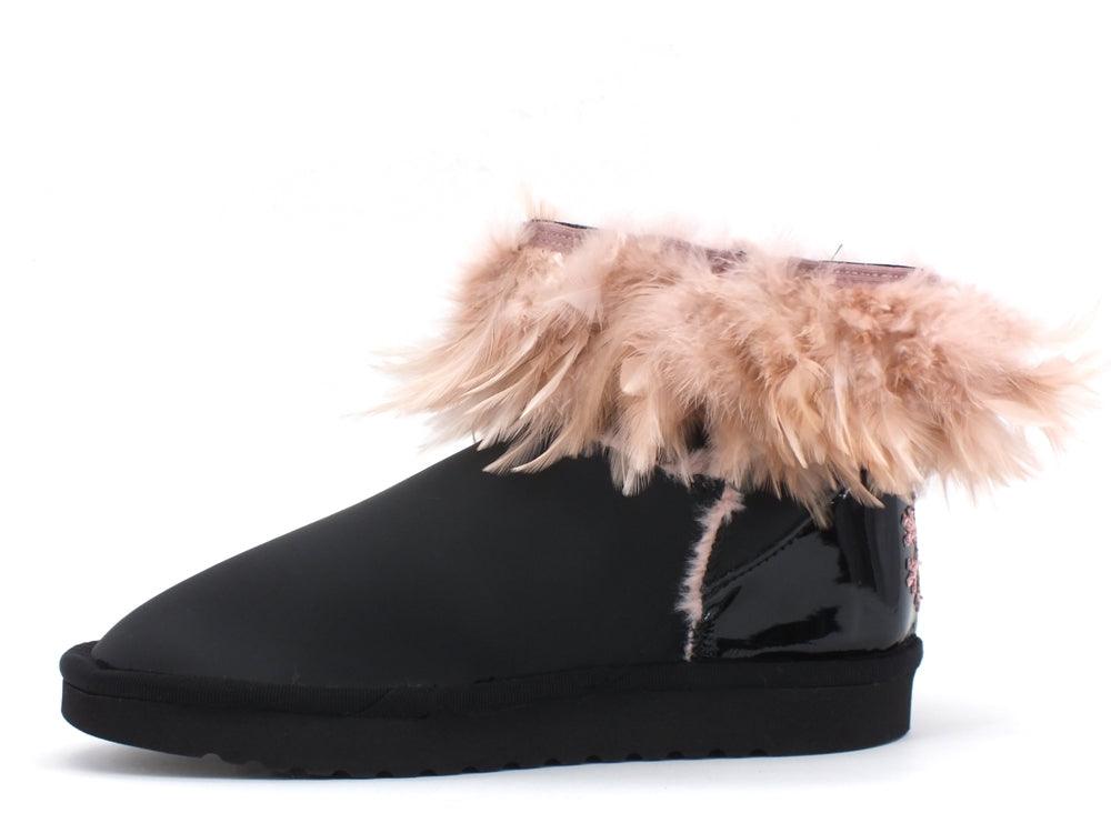 C1BERIAN Boot Montone Piume Nero Rosa A111 BIRD - Sandrini Calzature e Abbigliamento