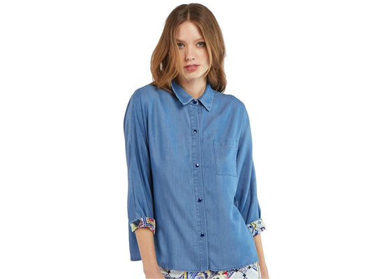CAFENOIR Camicia Jeans Denim 3/4 Pipistrello Blu Pervinca JC0021 - Sandrini Calzature e Abbigliamento