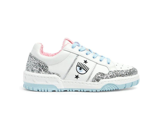 CHIARA FERRAGNI CF-1 Sneaker Donna Logo Eyelike Glitter White Silver CF2900-064 - Sandrini Calzature e Abbigliamento