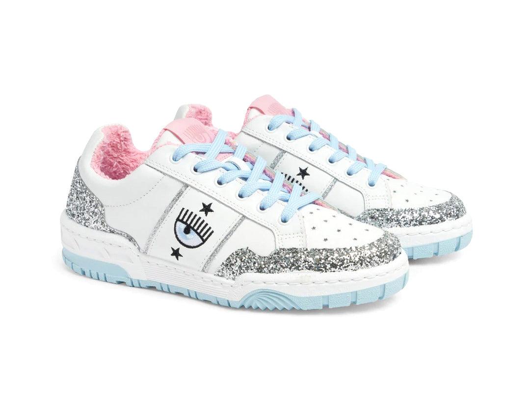 CHIARA FERRAGNI CF-1 Sneaker Donna Logo Eyelike Glitter White Silver CF2900-064 - Sandrini Calzature e Abbigliamento