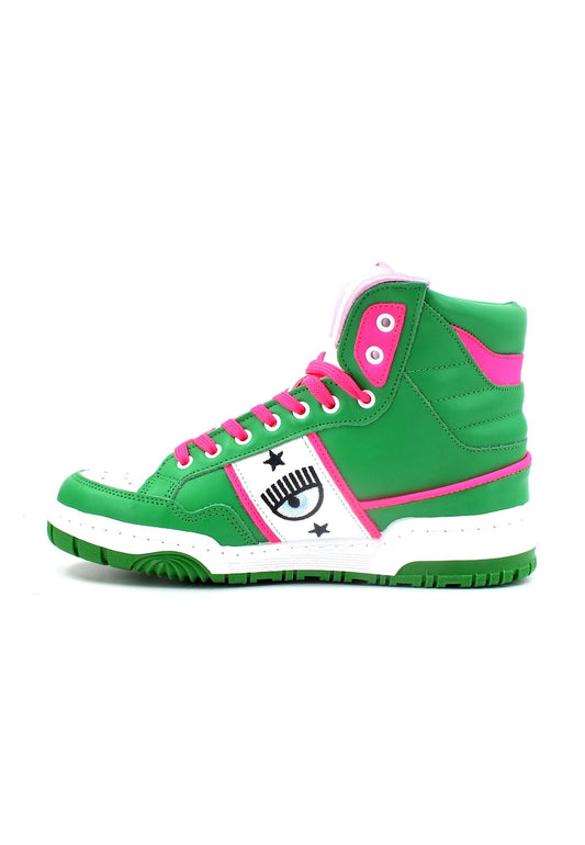 CHIARA FERRAGNI Sneaker High Donna Green Pink Fluo CF3114-078 - Sandrini Calzature e Abbigliamento