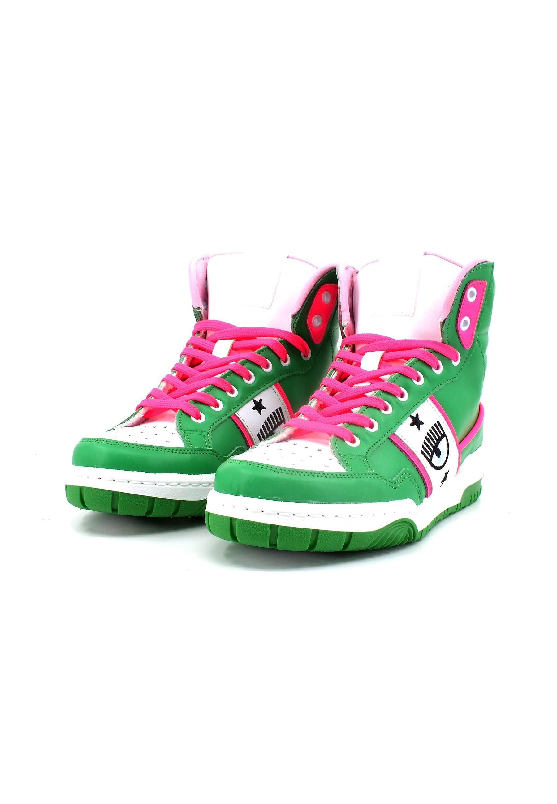 CHIARA FERRAGNI Sneaker High Donna Green Pink Fluo CF3114-078 - Sandrini Calzature e Abbigliamento