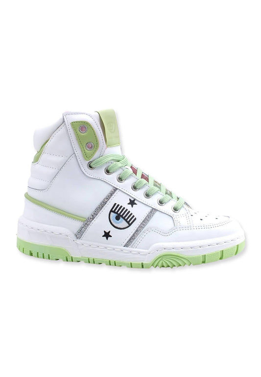 CHIARA FERRAGNI Sneaker High Donna White Light Green CF3006-159 - Sandrini Calzature e Abbigliamento