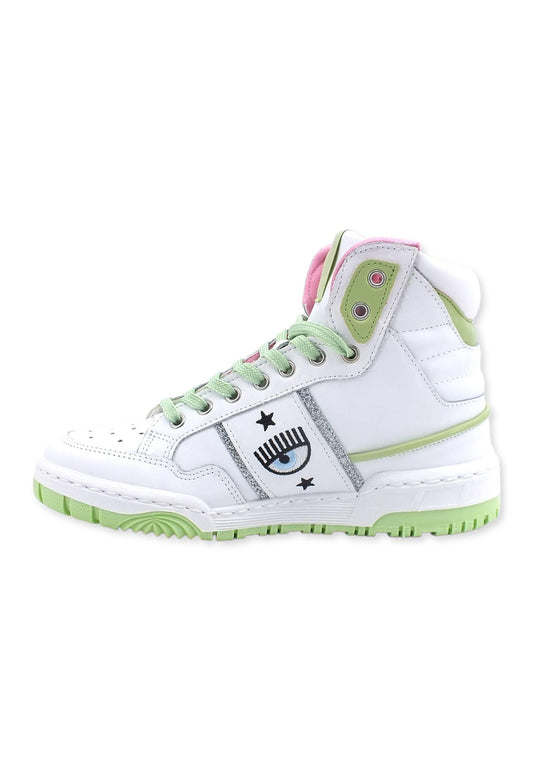 CHIARA FERRAGNI Sneaker High Donna White Light Green CF3006-159 - Sandrini Calzature e Abbigliamento
