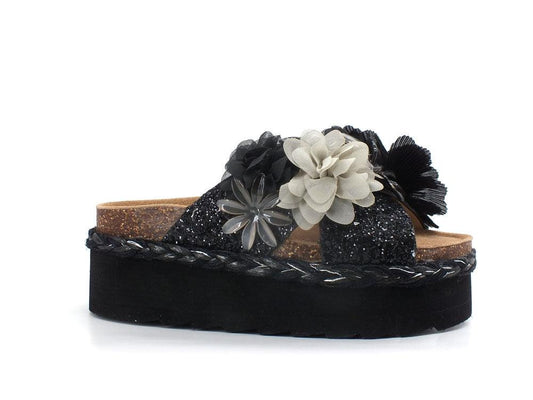 COLORS OF CALIFORNA Ciabatta Platform Glitter Fiore Nero - Sandrini Calzature e Abbigliamento