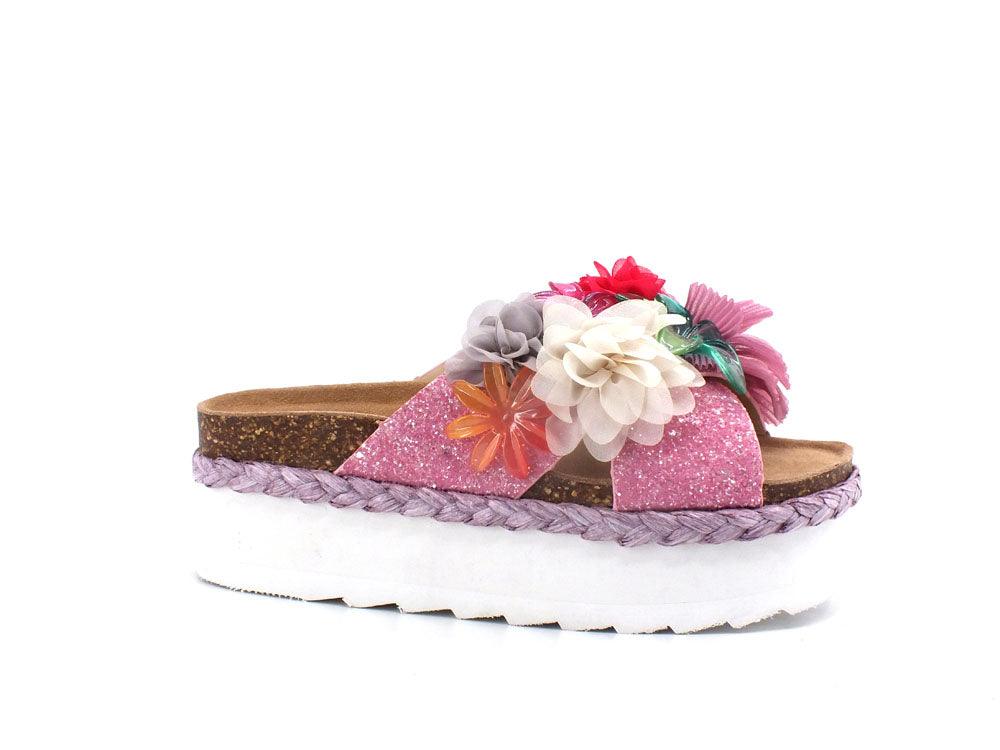 COLORS OF CALIFORNA Ciabatta Platform Glitter Fiore Rosa Lilla - Sandrini Calzature e Abbigliamento
