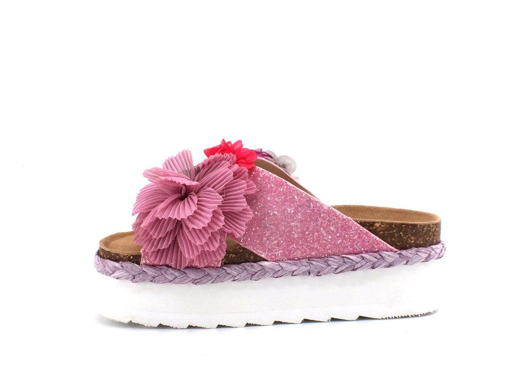 COLORS OF CALIFORNA Ciabatta Platform Glitter Fiore Rosa Lilla - Sandrini Calzature e Abbigliamento