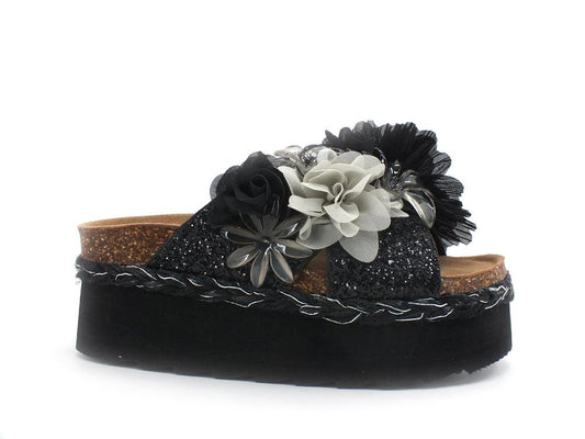 COLORS OF CALIFORNIA Ciabatta Platform Glitter Fiore Black HC.BES041 - Sandrini Calzature e Abbigliamento