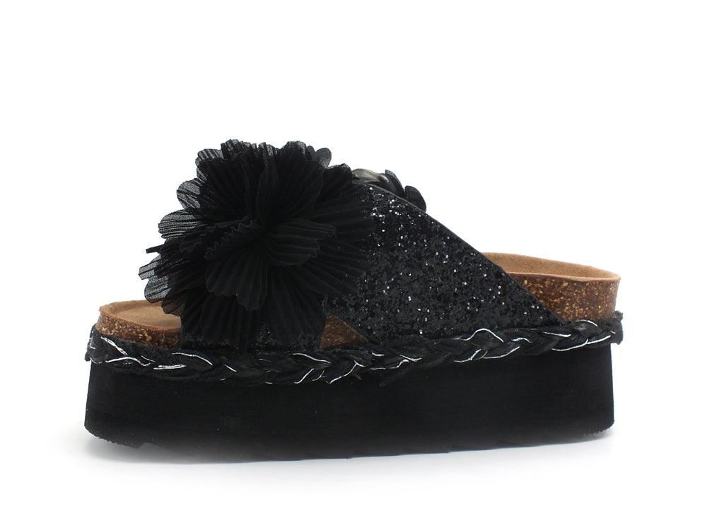 COLORS OF CALIFORNIA Ciabatta Platform Glitter Fiore Black HC.BES041 - Sandrini Calzature e Abbigliamento