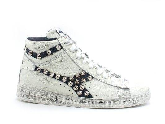 CUSTOM / DIADORA Game High Waxed Sneaker Borchie Vintage White Blue 501.159657C5262 - Sandrini Calzature e Abbigliamento