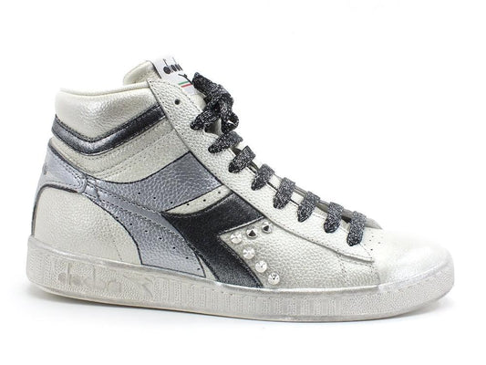 CUSTOM / DIADORA Game High Waxed Sneaker White Blue Silver 501.159657C5262 - Sandrini Calzature e Abbigliamento