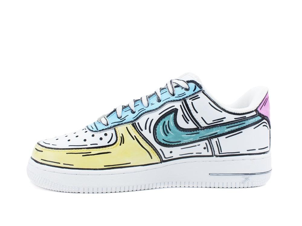 CUSTOM / NIKE Air Force 1 Sneaker AF1 Cartoon Comics White Multicolor 315115-112 - Sandrini Calzature e Abbigliamento