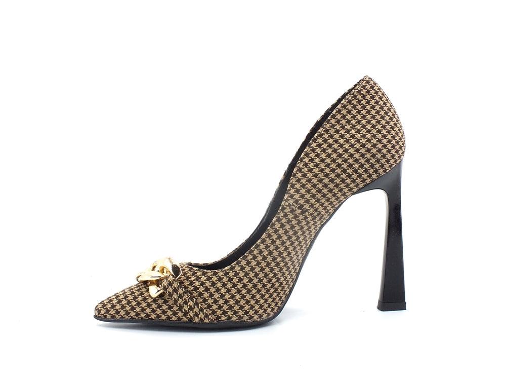 DIVINE FOLLIE Dècolletè Pied De Poule Catena Nero Camel 521 - Sandrini Calzature e Abbigliamento