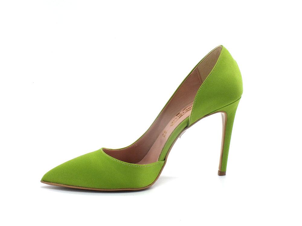 DIVINE FOLLIE Dècolletè Punta Scollo Laterale Tacco Raso Verde 771 - Sandrini Calzature e Abbigliamento