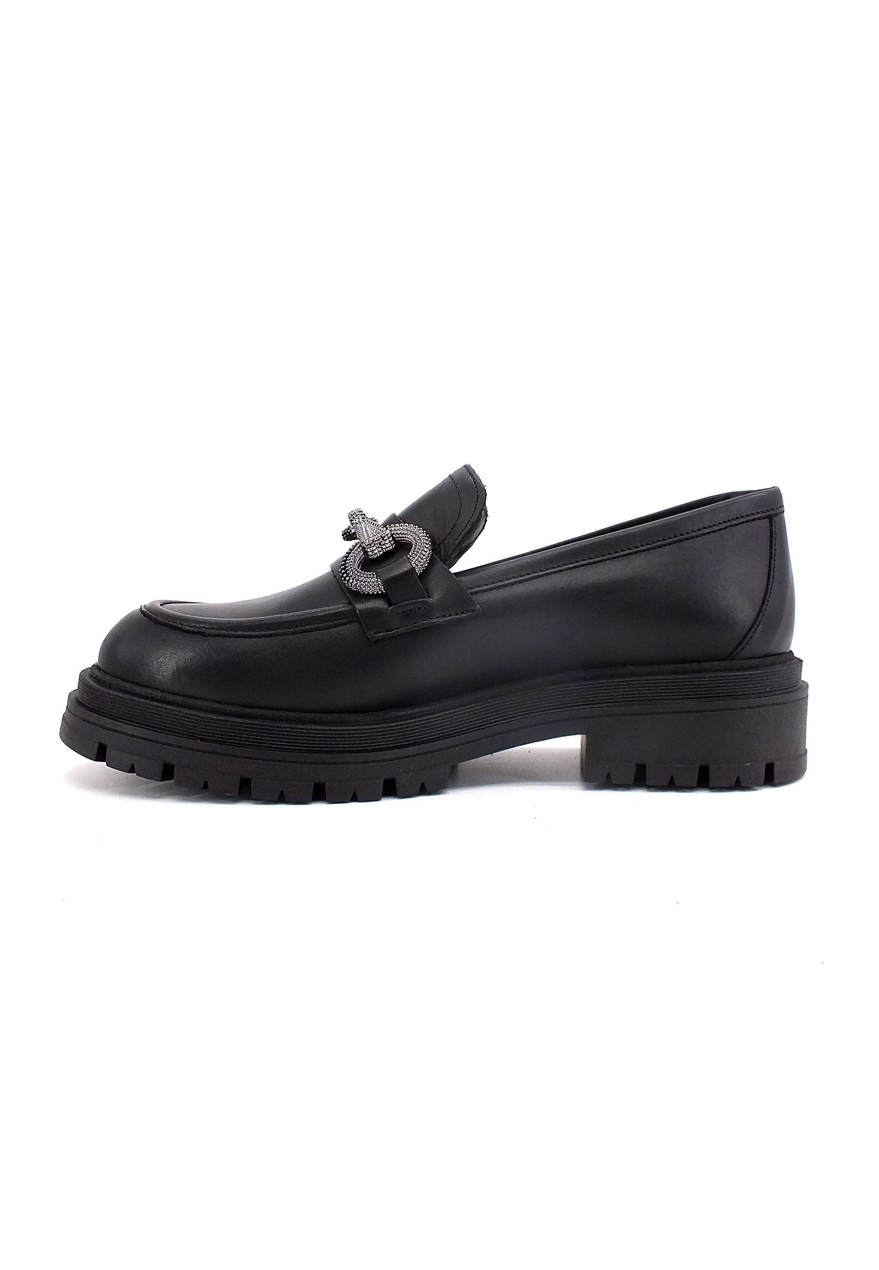 DIVINE FOLLIE Mocassino Combat Donna Nero DF2234 - Sandrini Calzature e Abbigliamento