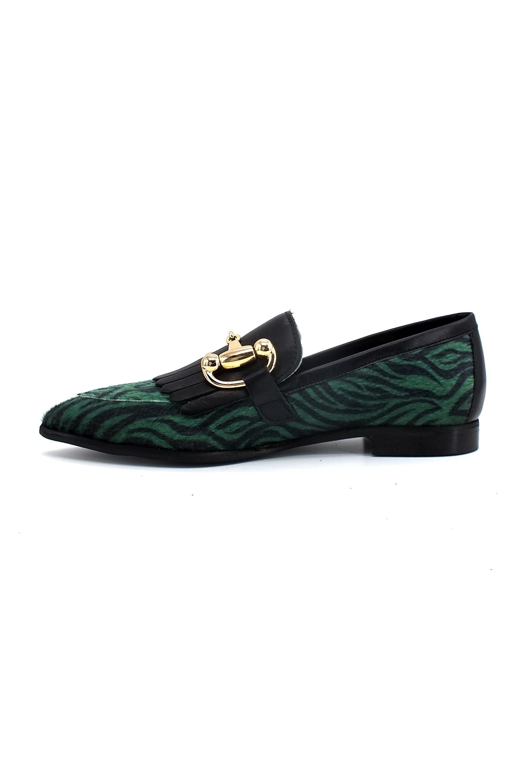 DIVINE FOLLIE Mocassino Donna Zebra Verde 835-26F - Sandrini Calzature e Abbigliamento