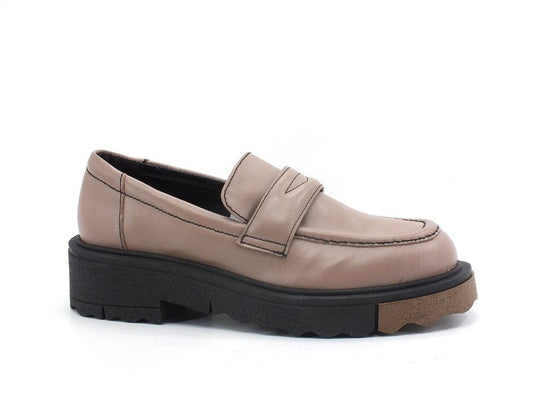 DIVINE FOLLIE Mocassino Pelle Bicolor Taupe BR07 - Sandrini Calzature e Abbigliamento