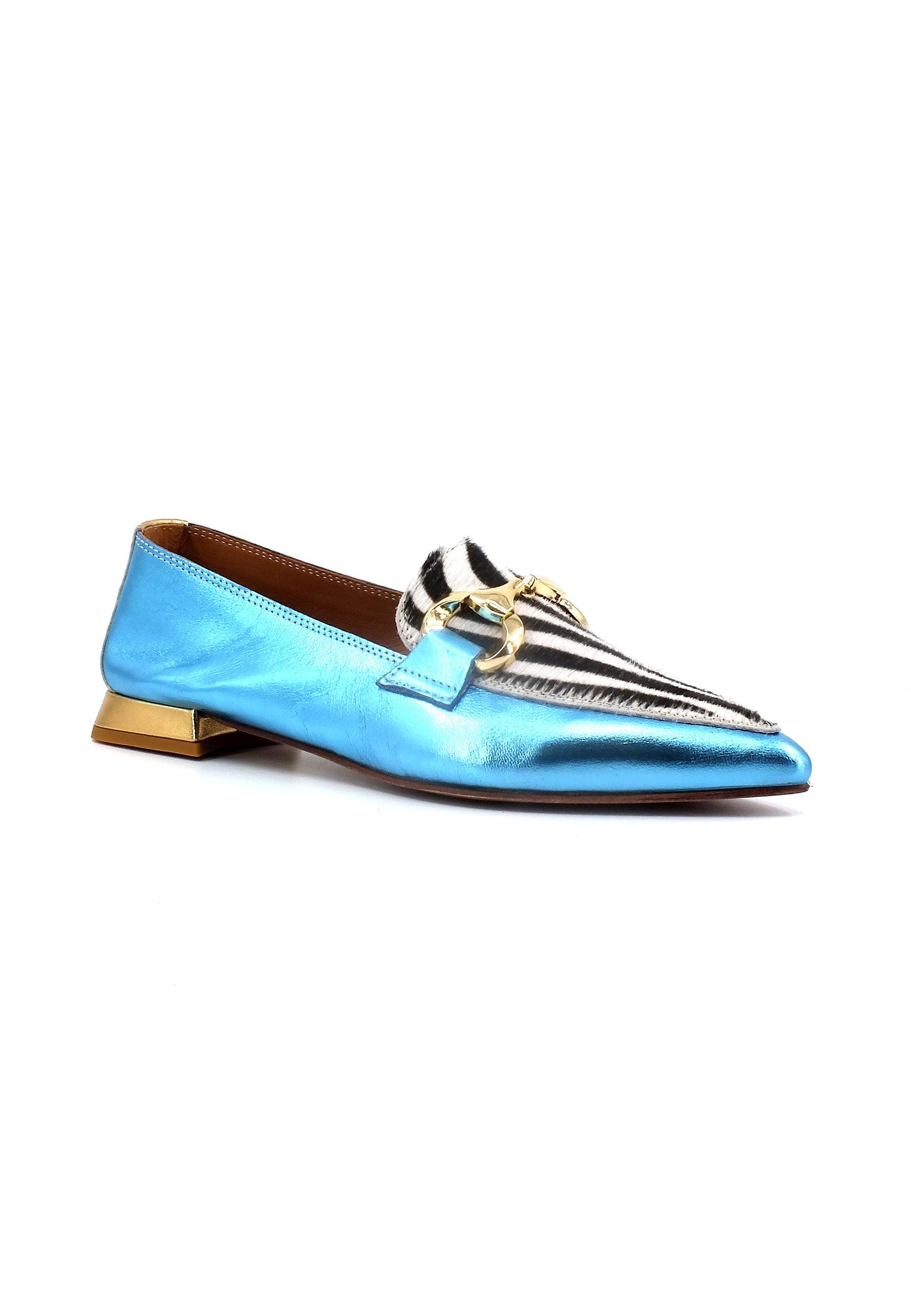 DIVINE FOLLIE Mocassino Punta Donna Zebra Cielo 901-20F - Sandrini Calzature e Abbigliamento