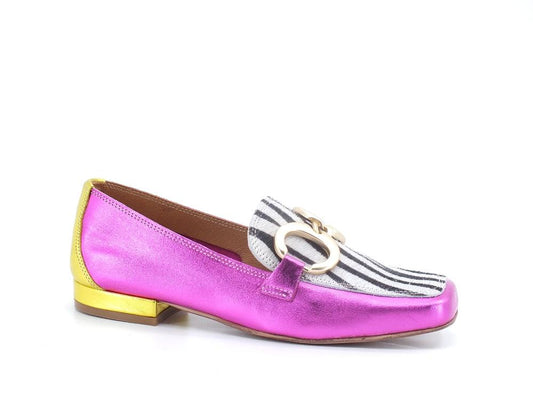 DIVINE FOLLIE Mocassino Suede Animalier Zebra Fuxia Rosa Giallo 832-17 - Sandrini Calzature e Abbigliamento