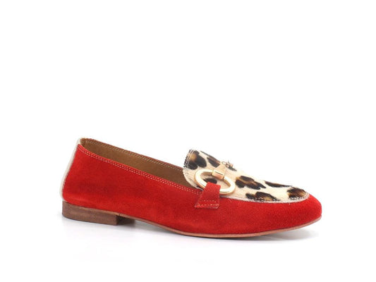 DIVINE FOLLIE Mocassino Suede Lamè Animalier Leopard Rosso Oro 175-01 - Sandrini Calzature e Abbigliamento