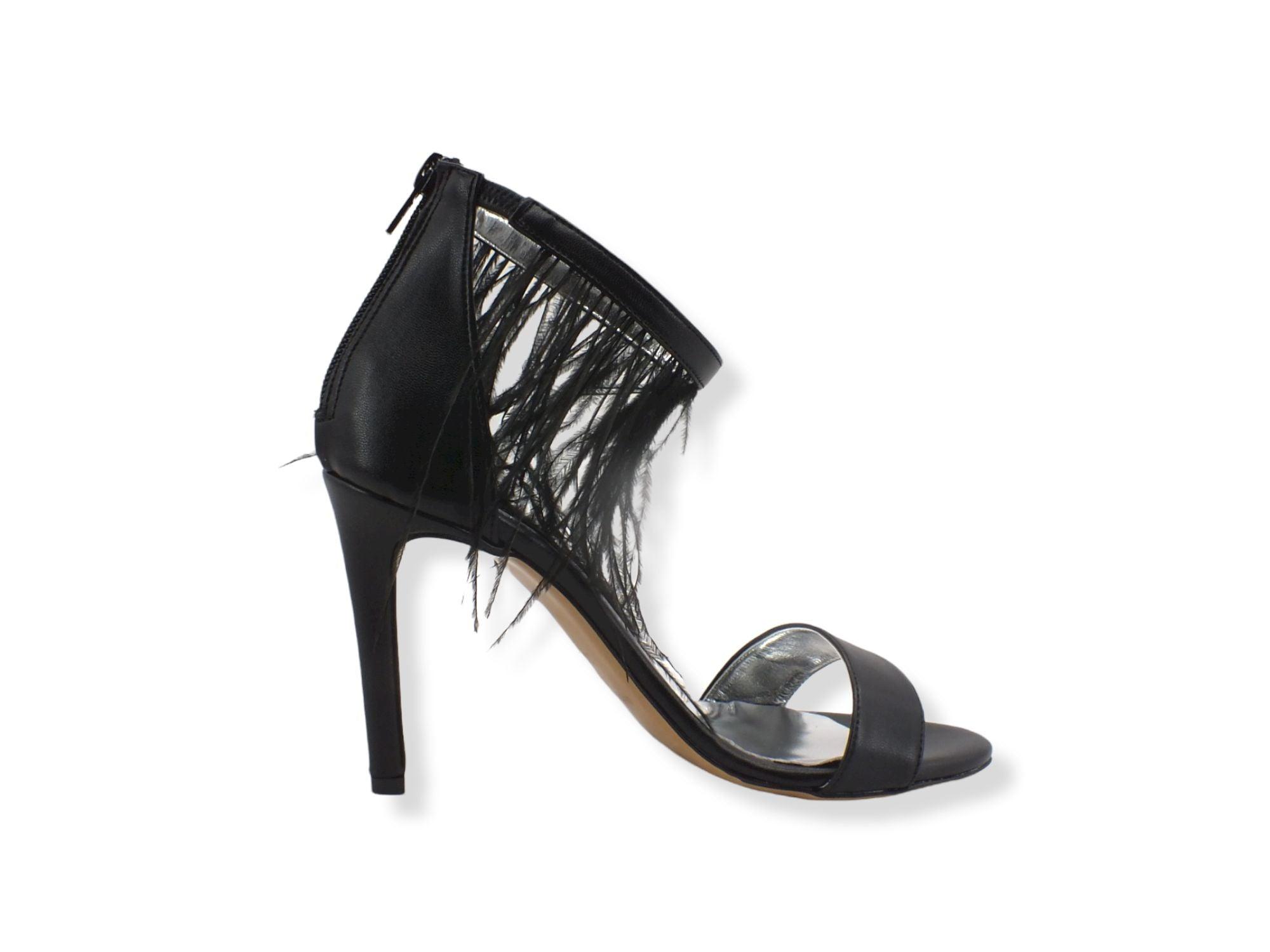 DIVINE FOLLIE Sandalo Tacco Alto Piume Zip Nero 104 - Sandrini Calzature e Abbigliamento