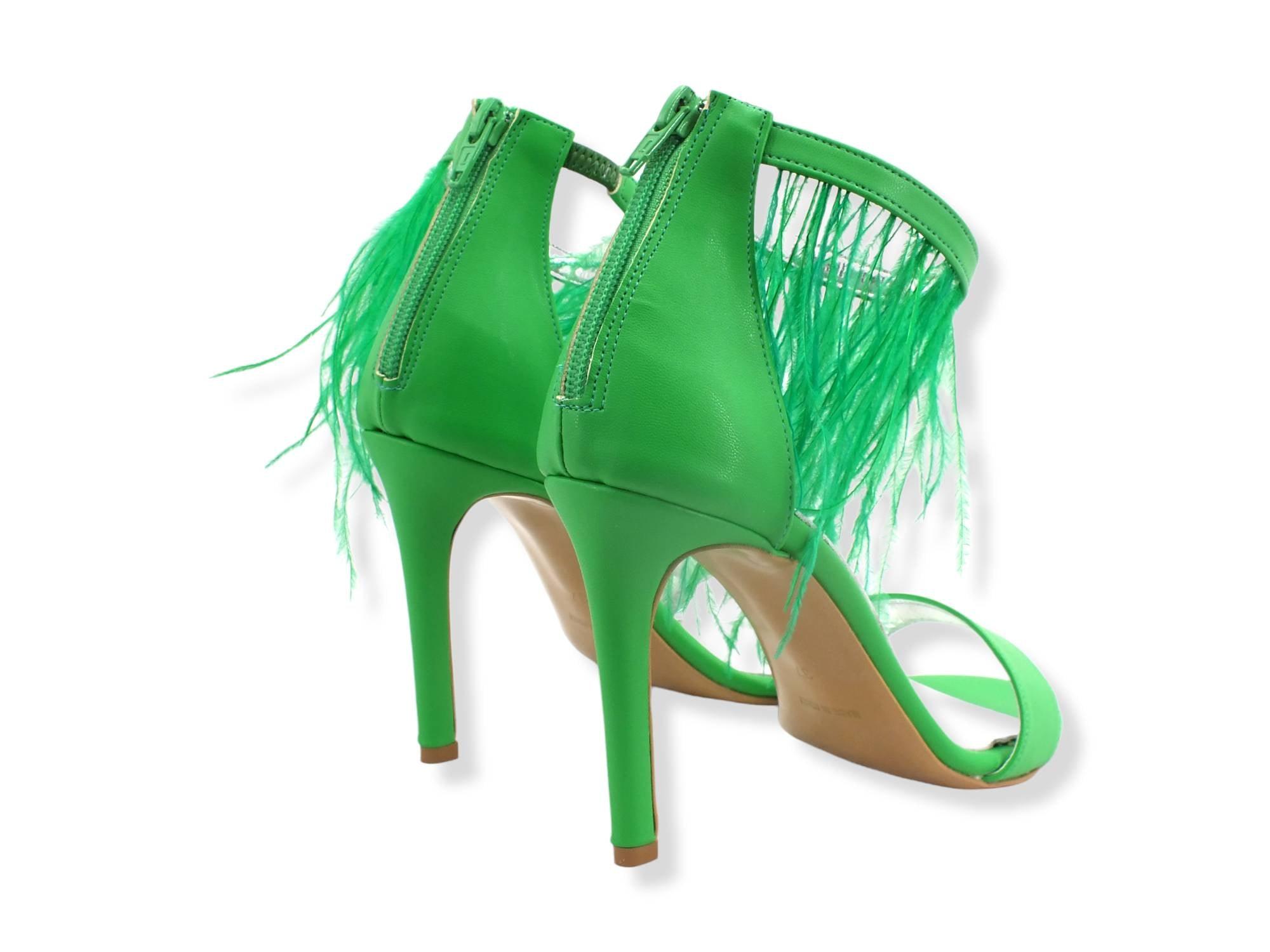 DIVINE FOLLIE Sandalo Tacco Alto Piume Zip Verde 102 - Sandrini Calzature e Abbigliamento