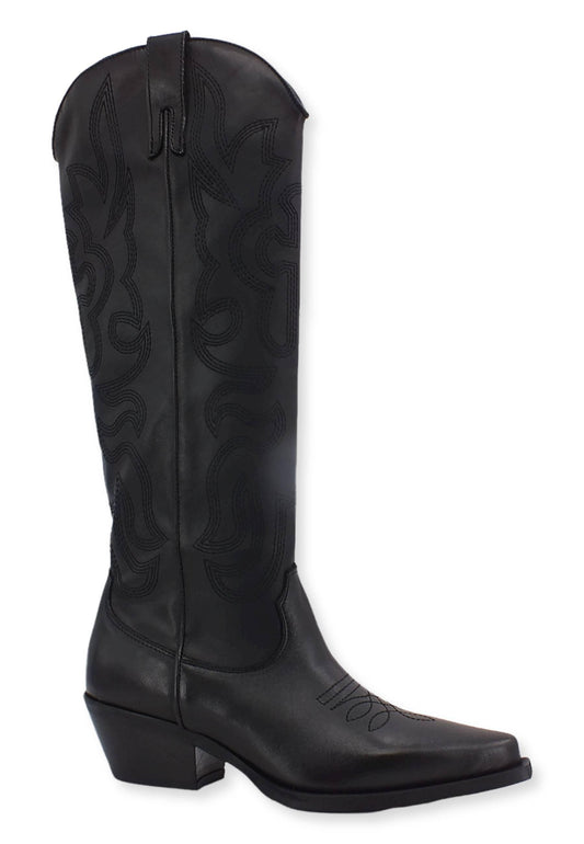 DIVINE FOLLIE Stivale Texano Alto Ricamo Nero DX483 - Sandrini Calzature e Abbigliamento