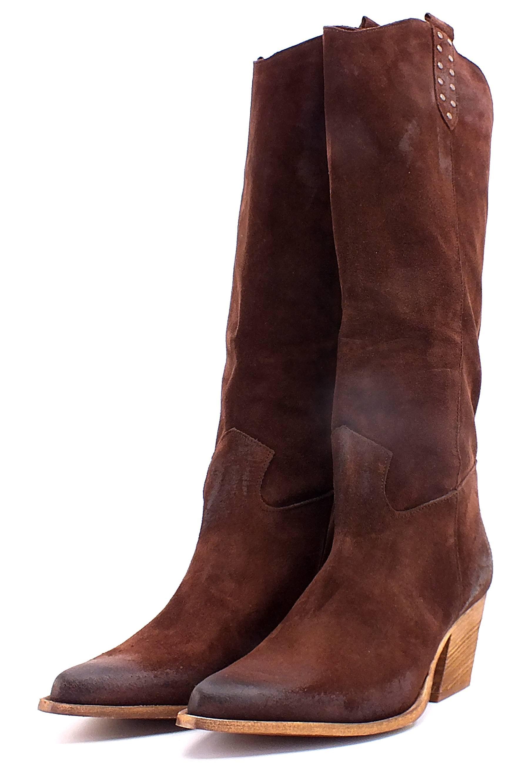 DIVINE FOLLIE Stivale Texano Borchiette Donna Marrone DF2203 - Sandrini Calzature e Abbigliamento