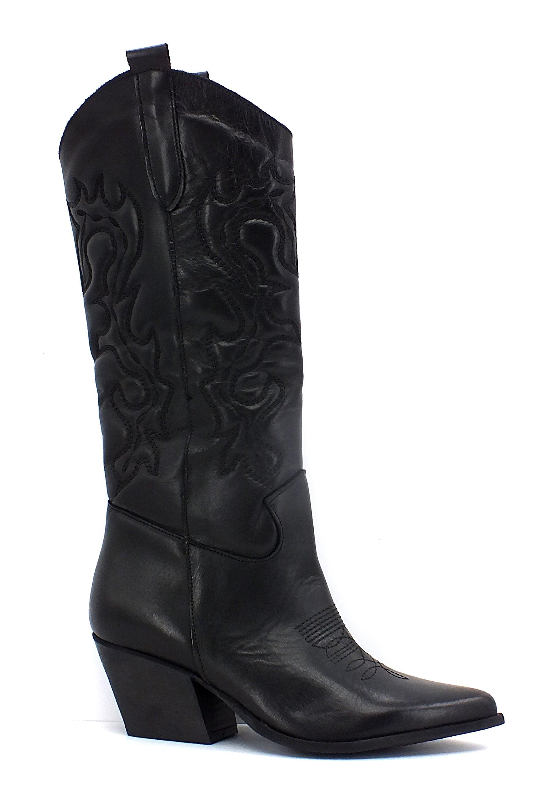DIVINE FOLLIE Stivale Texano Ricamo Donna Nero DF2202 - Sandrini Calzature e Abbigliamento