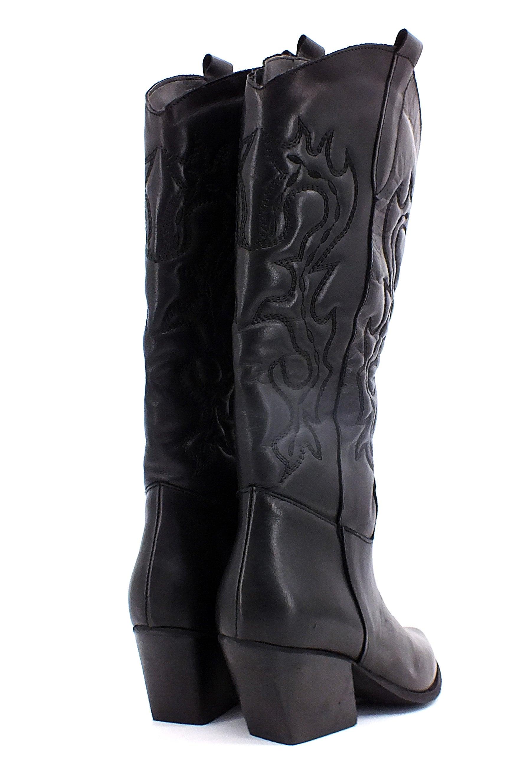 DIVINE FOLLIE Stivale Texano Ricamo Donna Nero DF2202 - Sandrini Calzature e Abbigliamento