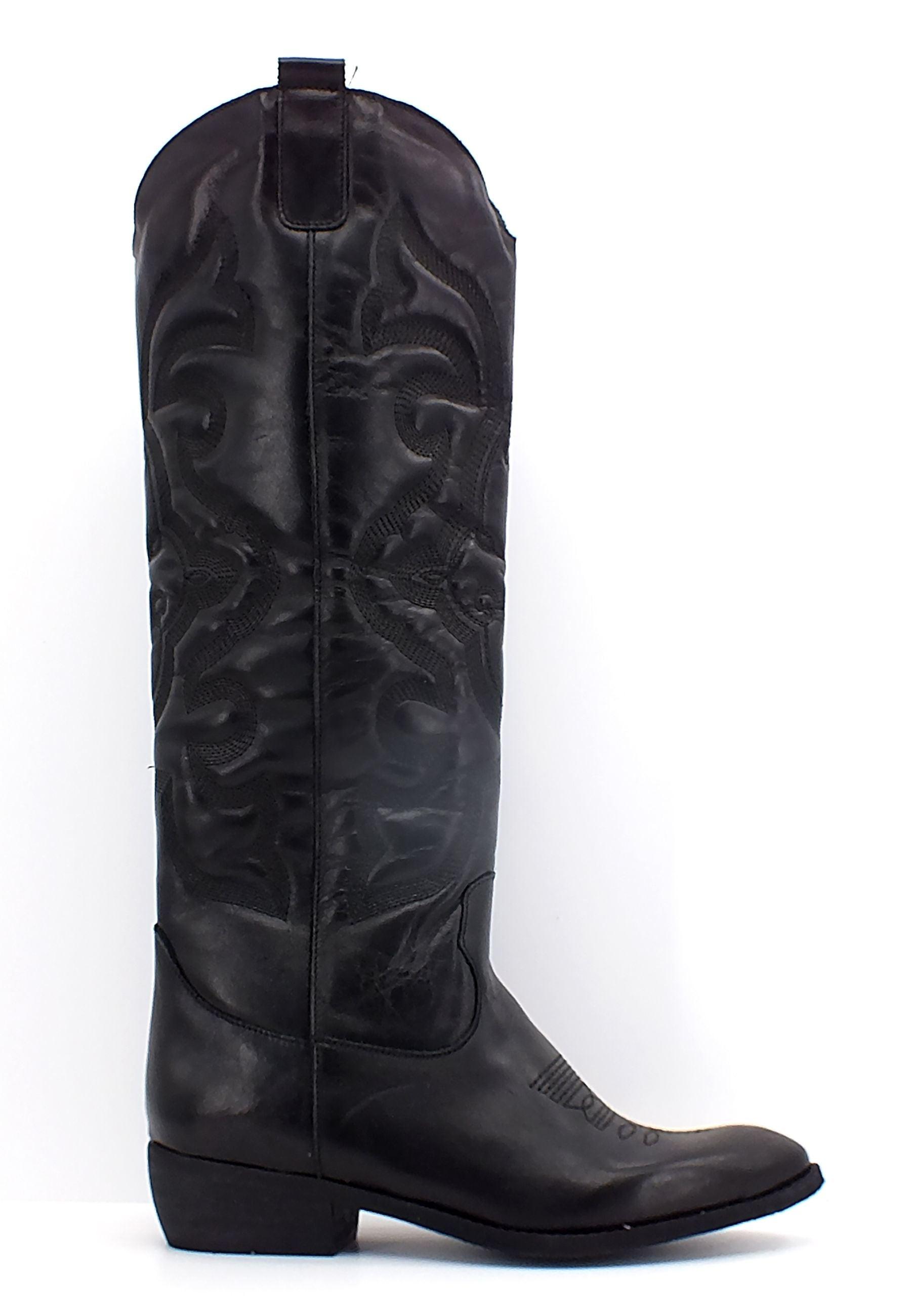 DIVINE FOLLIE Stivale Texano Ricamo Donna Nero DF617 - Sandrini Calzature e Abbigliamento